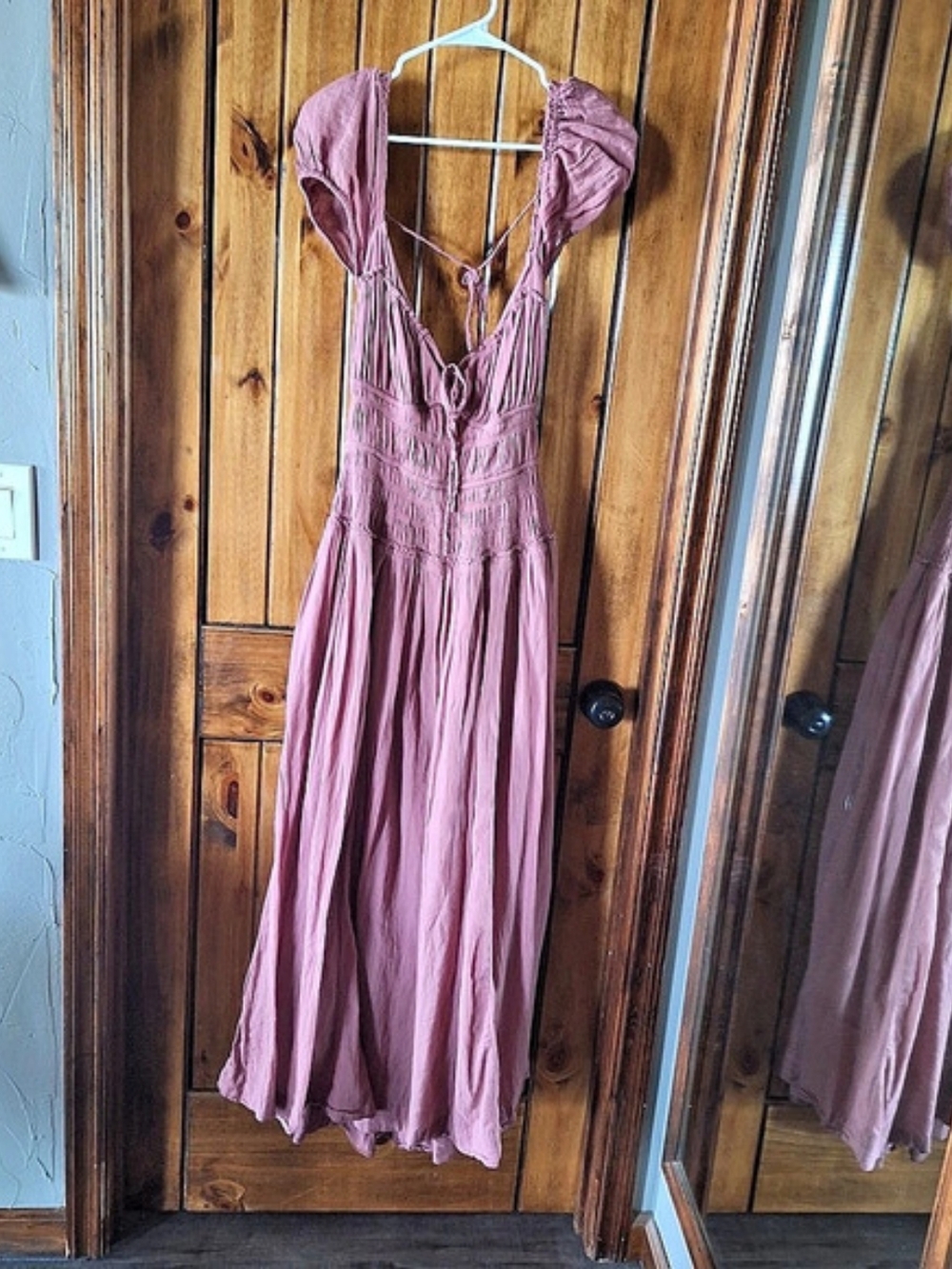 Free People Sundrenched Smocked Puff Sleeve Maxi Dress Pink Medium